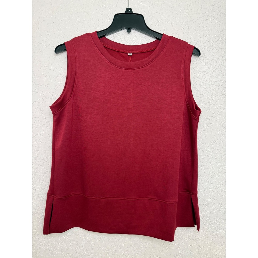 SHEIN Womens Burgundy Sleeveless Crewneck Tank Top Side Slit Banded Hem XL‎